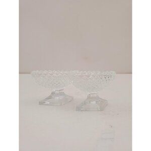 Oval pedestal open salt dips English hobnail pattern